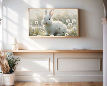 Cute White Bunny in Dandelions Frame TV Art