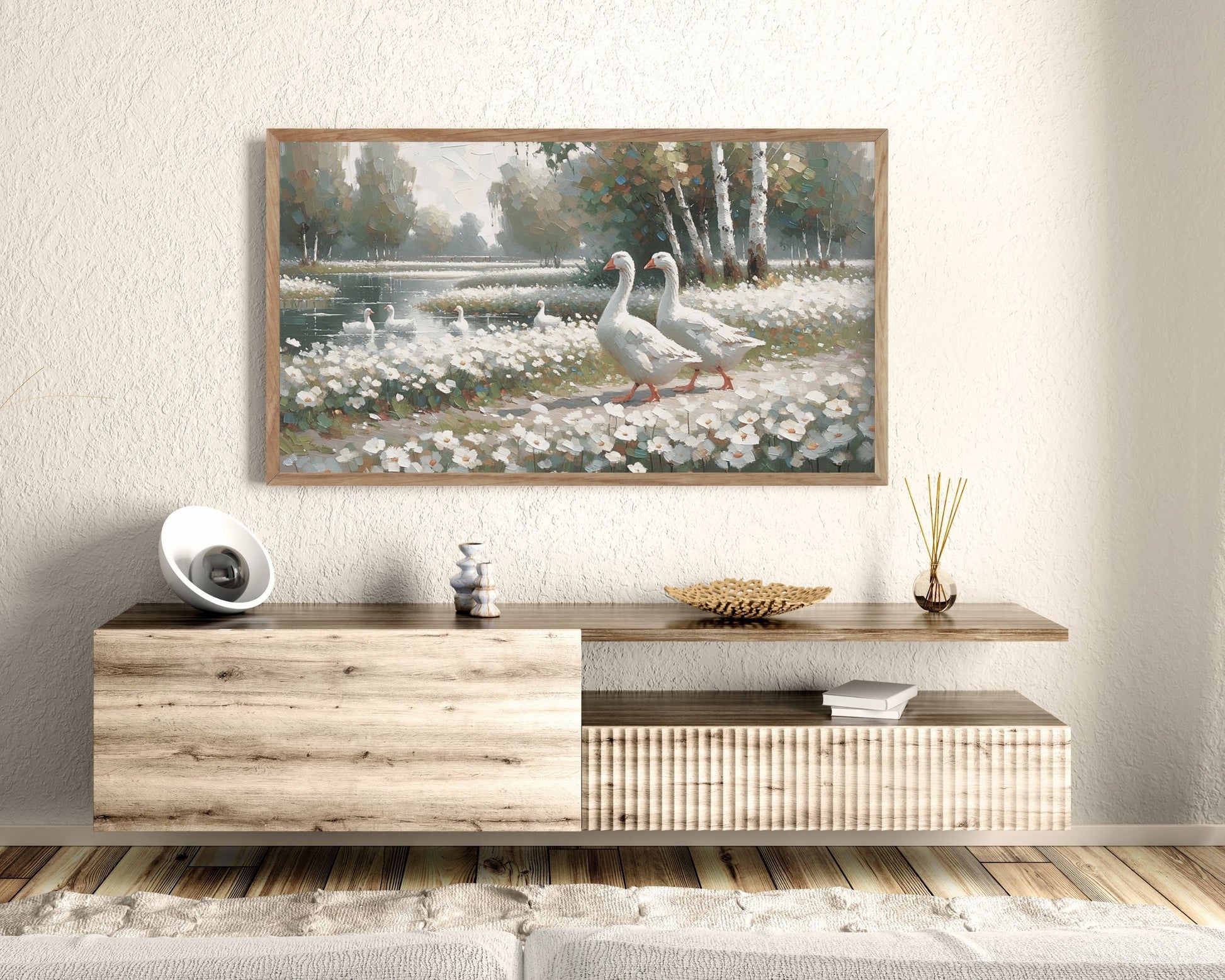 Geese in Daisies Spring Frame TV Art