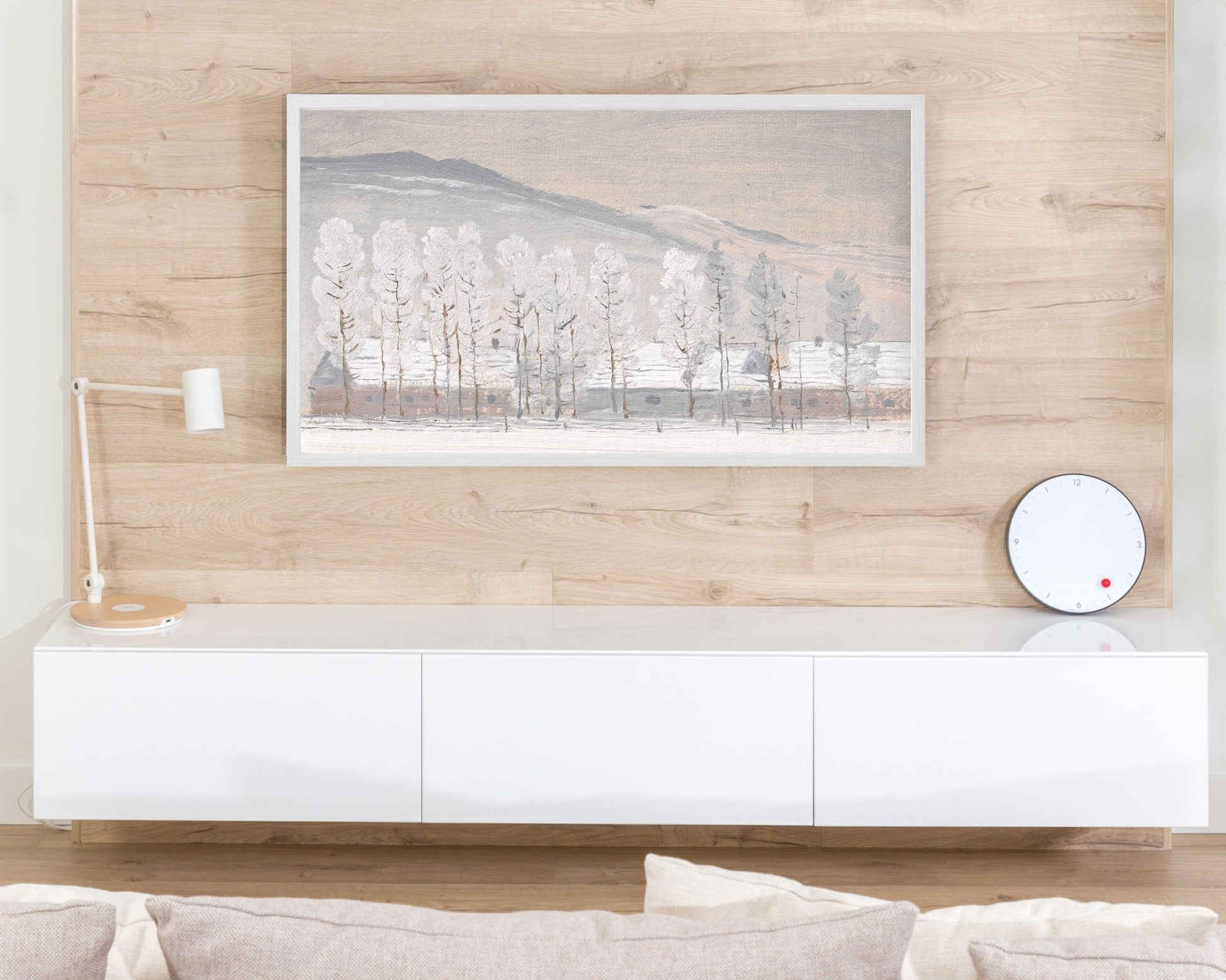 Neutral Winter Trees in Snow Frame TV Art