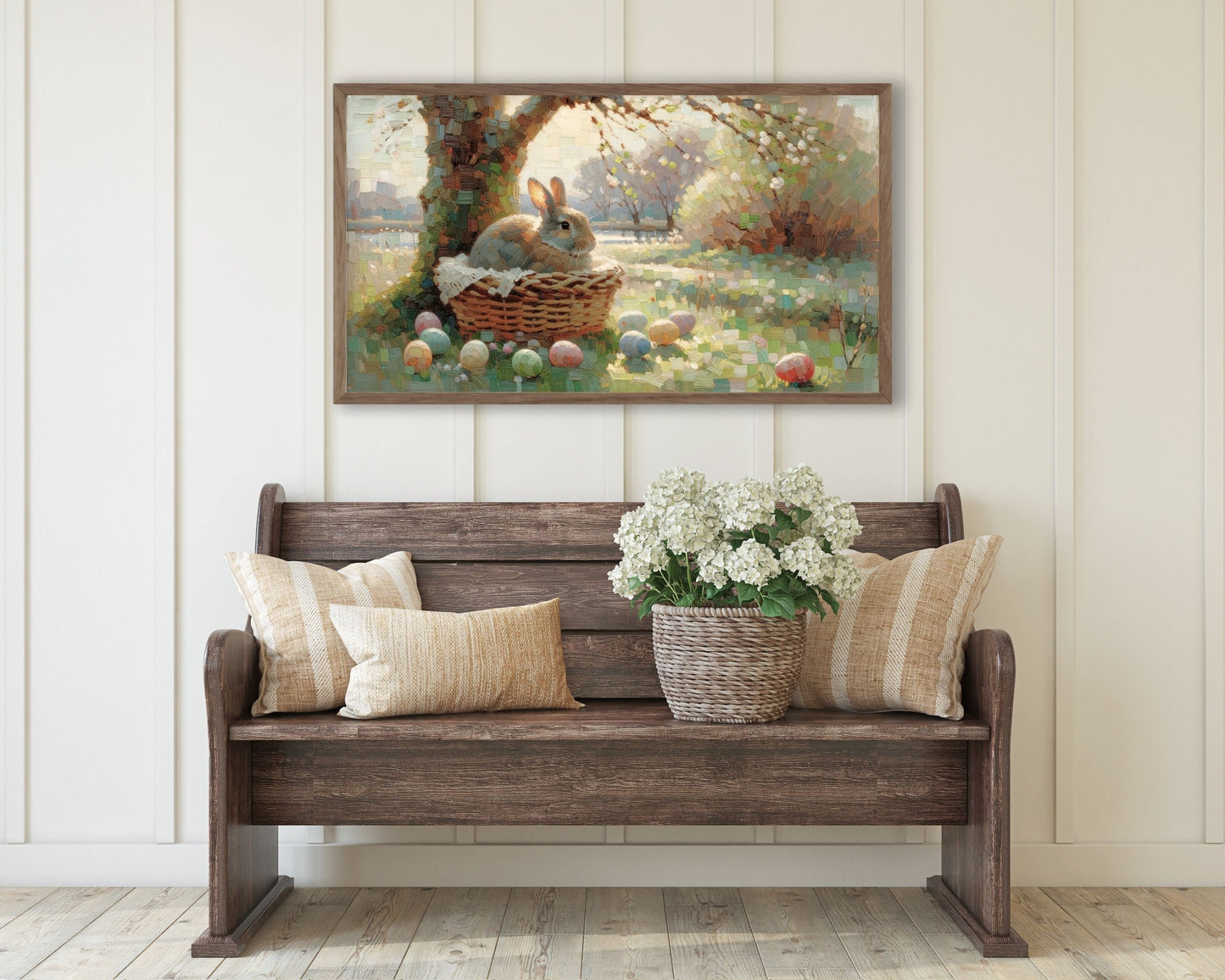 Bunny in Basket with Easter Eggs Frame TV Art