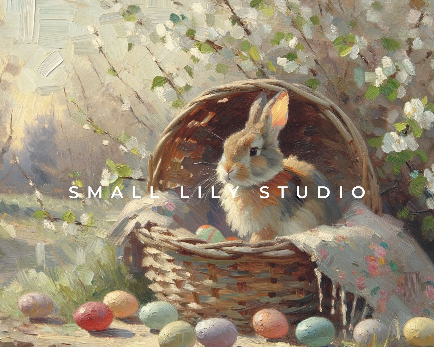 Bunny in Basket with Easter Eggs Frame TV Art