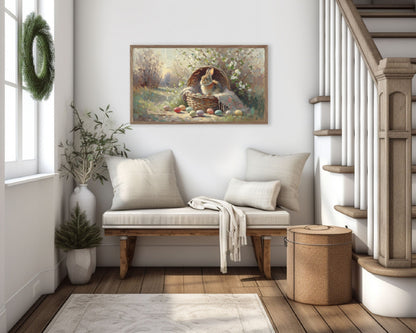 Bunny in Basket with Easter Eggs Frame TV Art