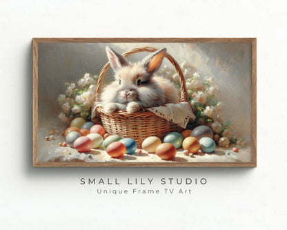 Cute Bunny in Basket with Easter Eggs Frame TV Art