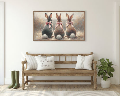 Easter Bunnies with Pink Bows Frame TV Art