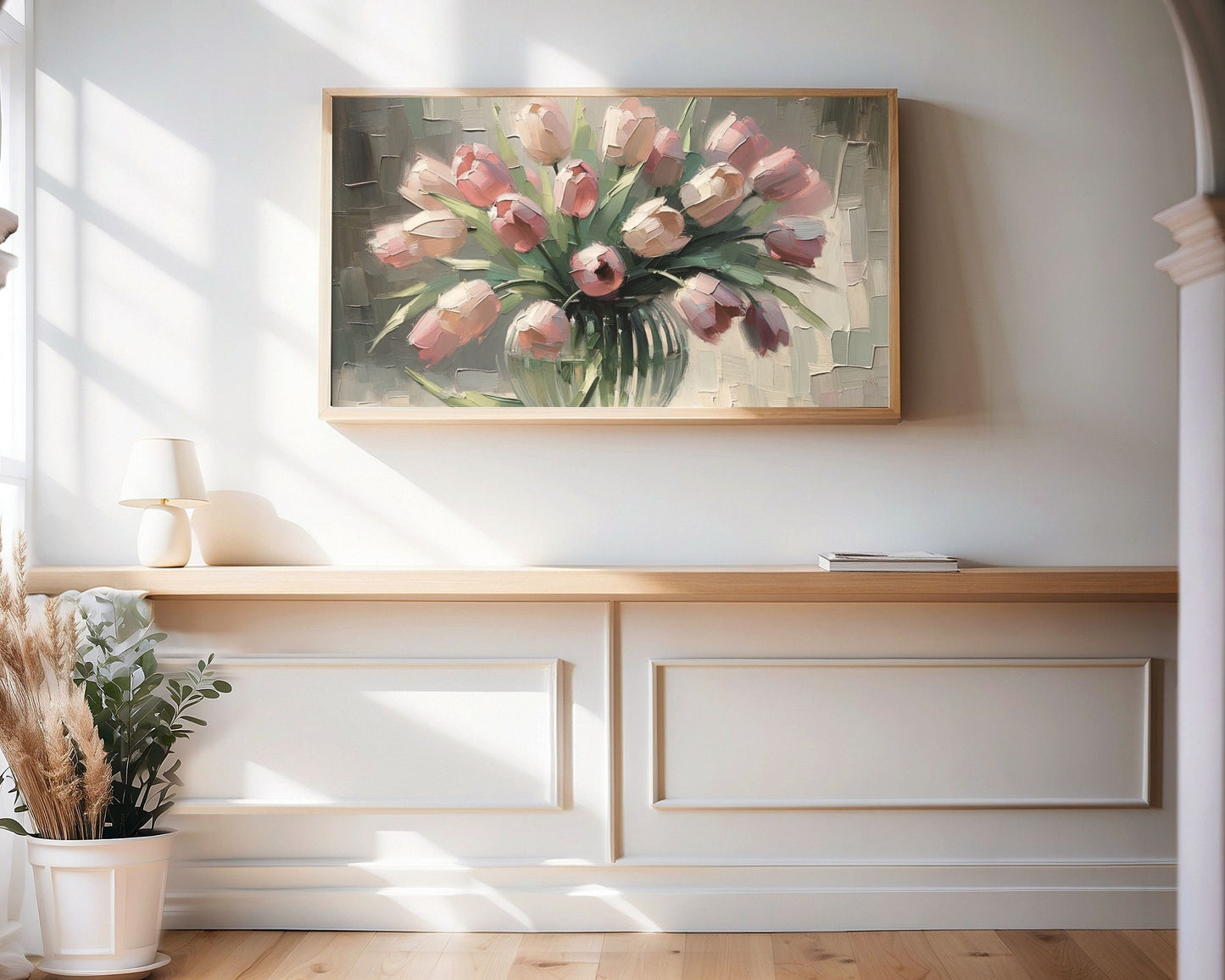 Spring Pink Tulips In Vase Frame TV Art