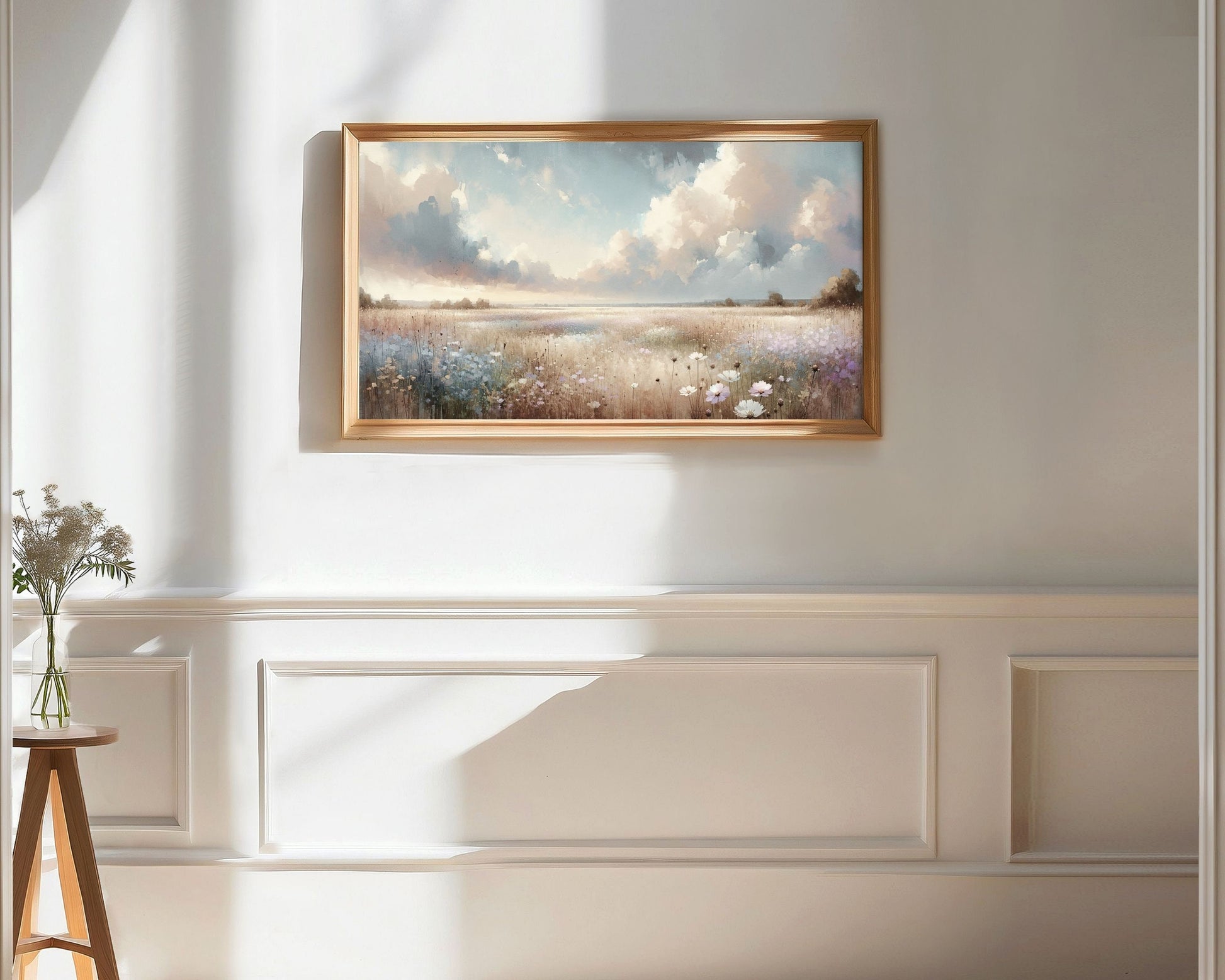 Wildflower Field Pink Blue White Frame TV Art