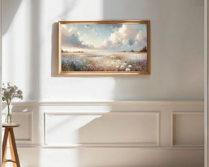Wildflower Field Pink Blue White Frame TV Art