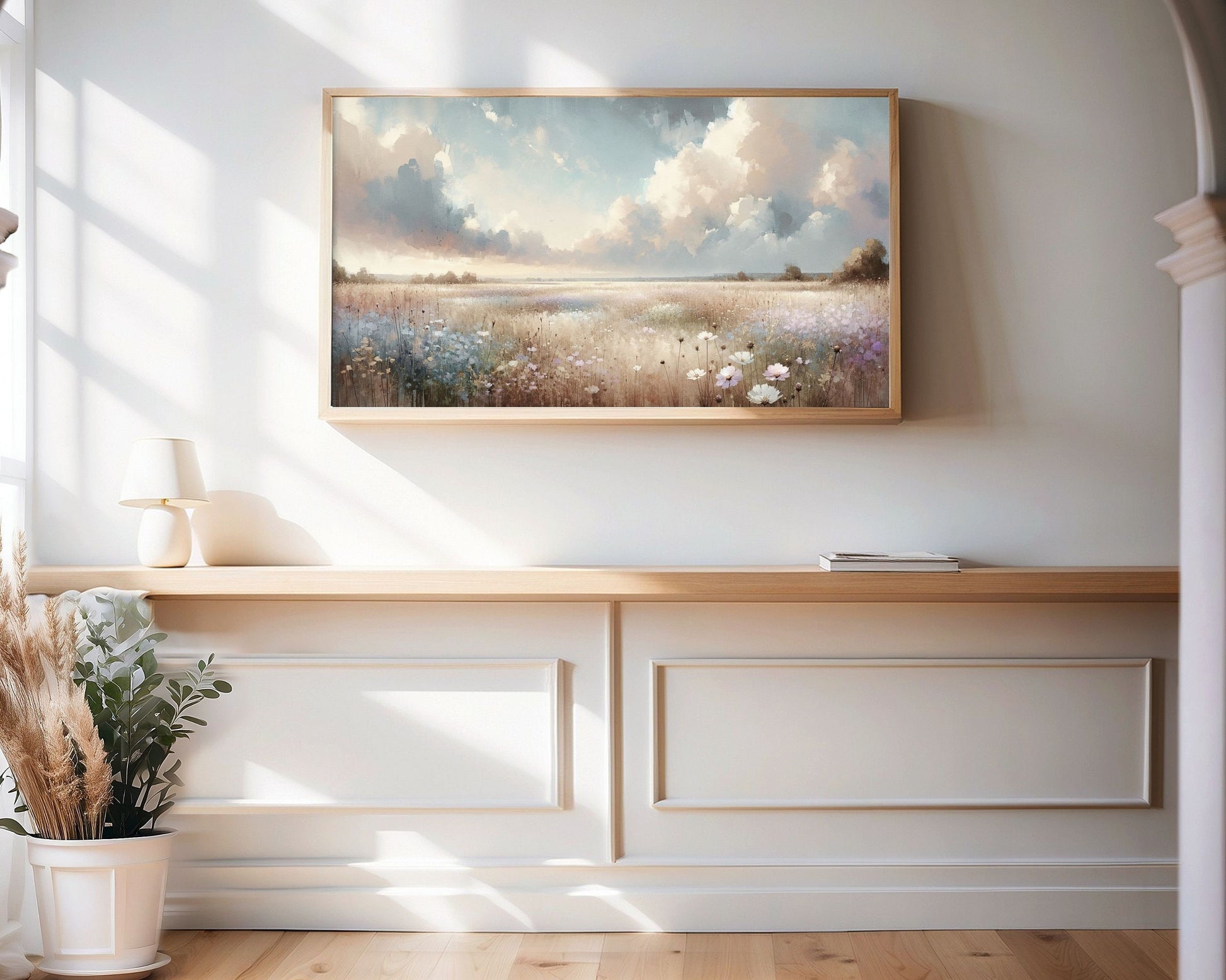 Wildflower Field Pink Blue White Frame TV Art