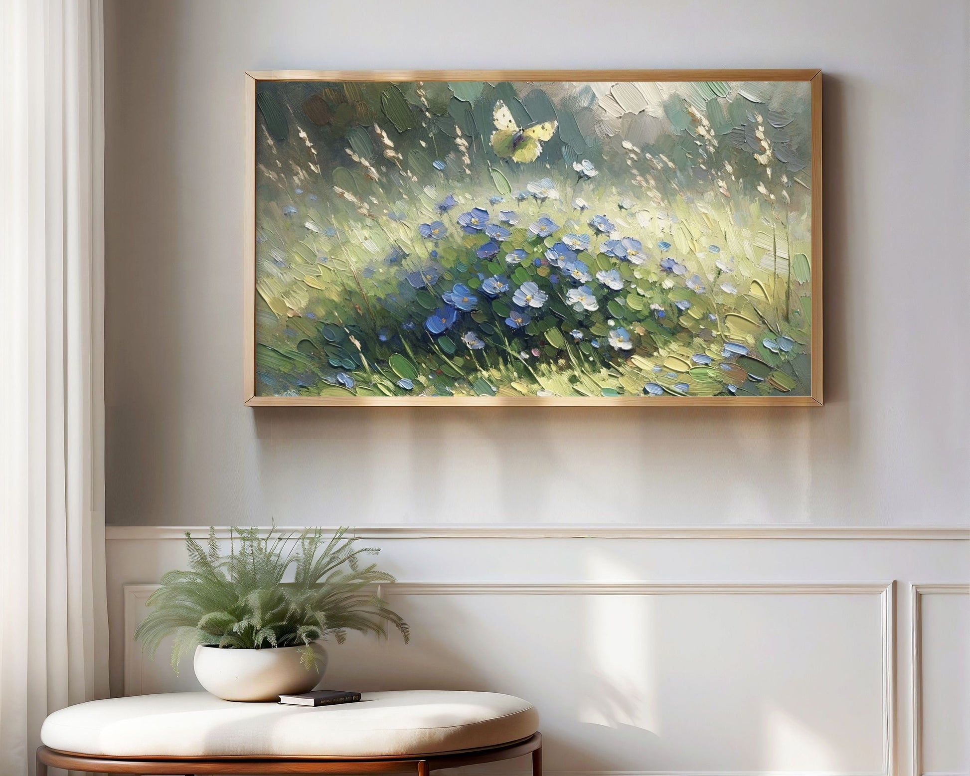 Spring Blue Flowers And Butterfly Frame TV Art