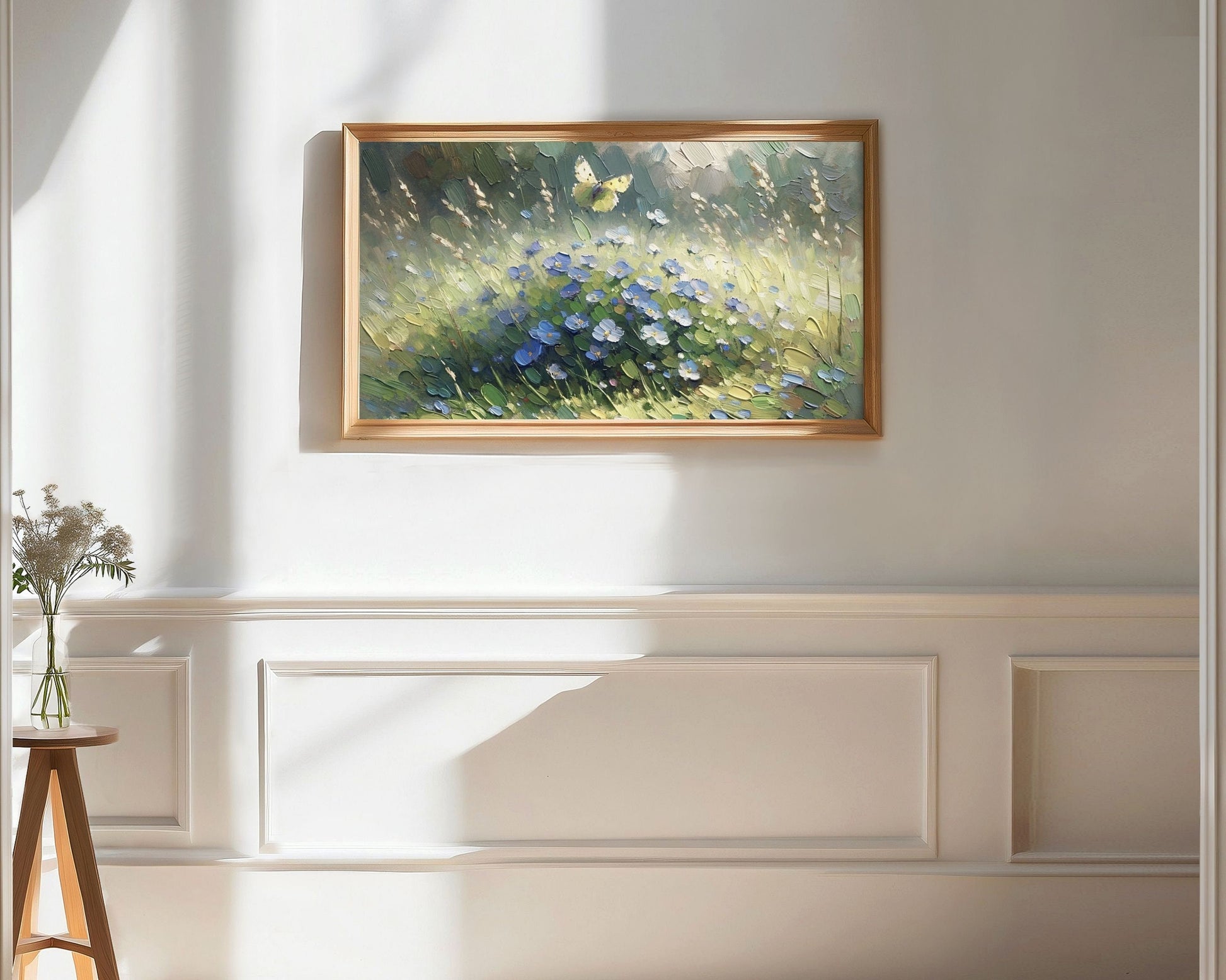 Spring Blue Flowers And Butterfly Frame TV Art