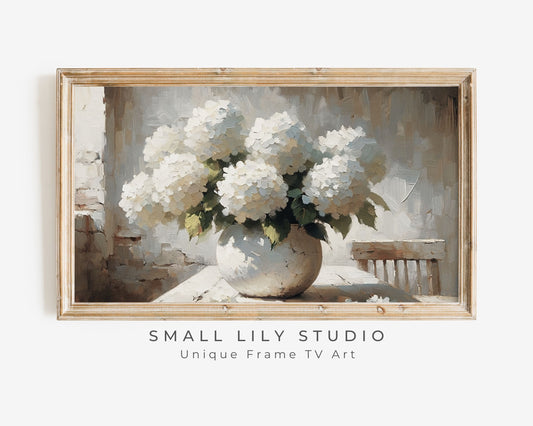 White Hydrangeas Still Life Frame TV Art