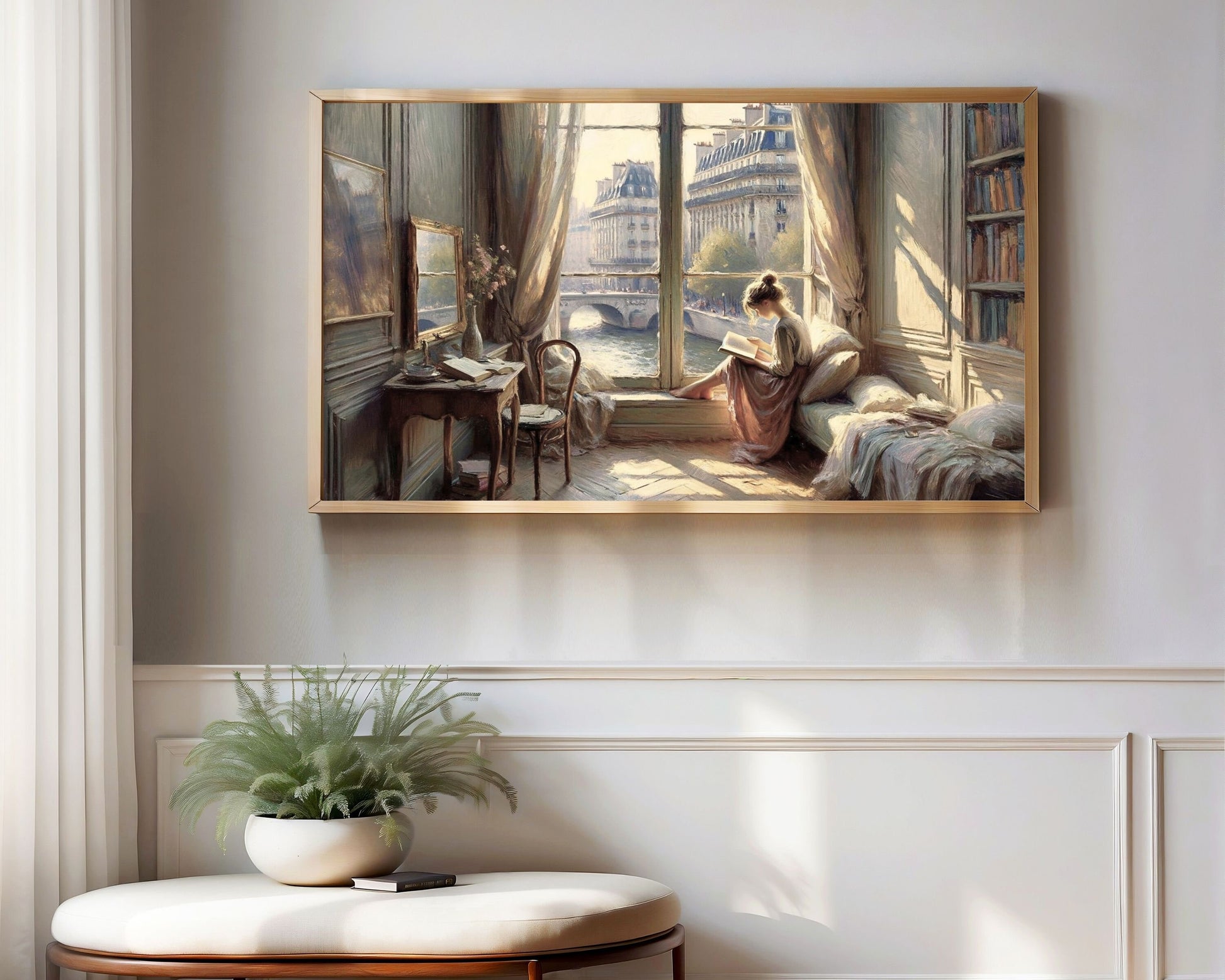 Woman Reading by Window Frame TV Art