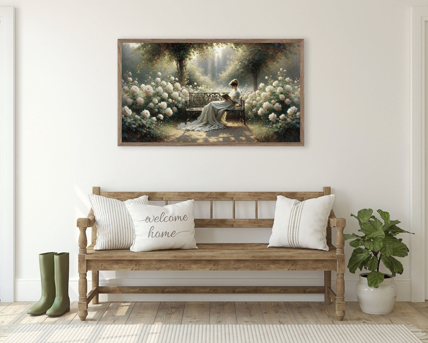 Woman Reading in Rose Garden TV Art