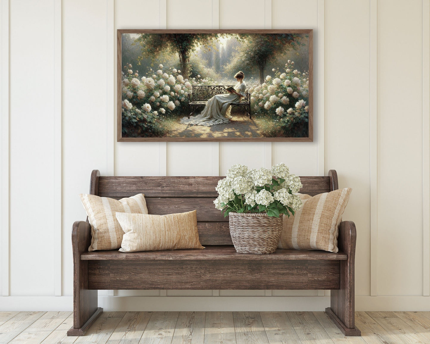 Woman Reading in Rose Garden TV Art