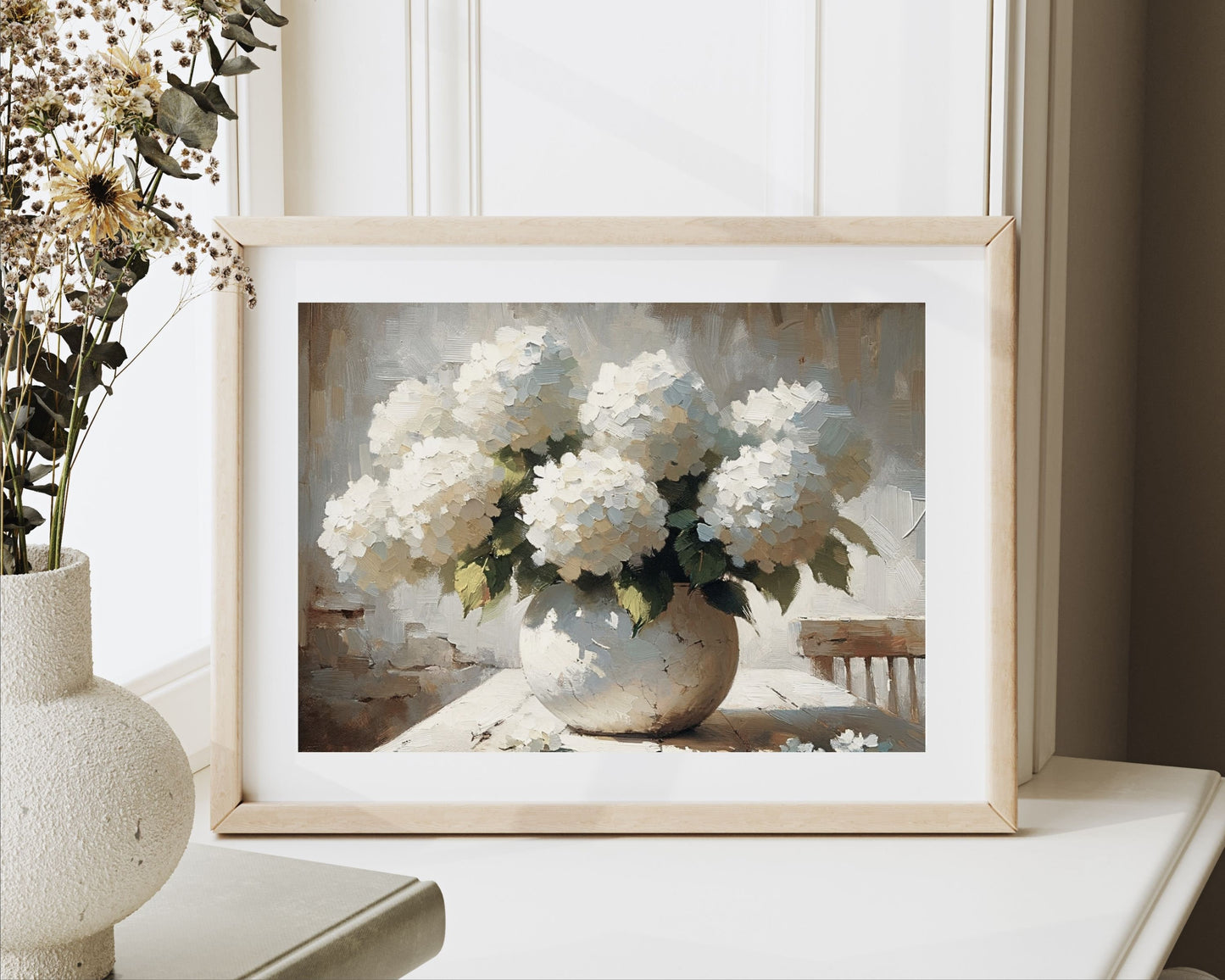 White Hydrangeas Still Life Printable Wall Art