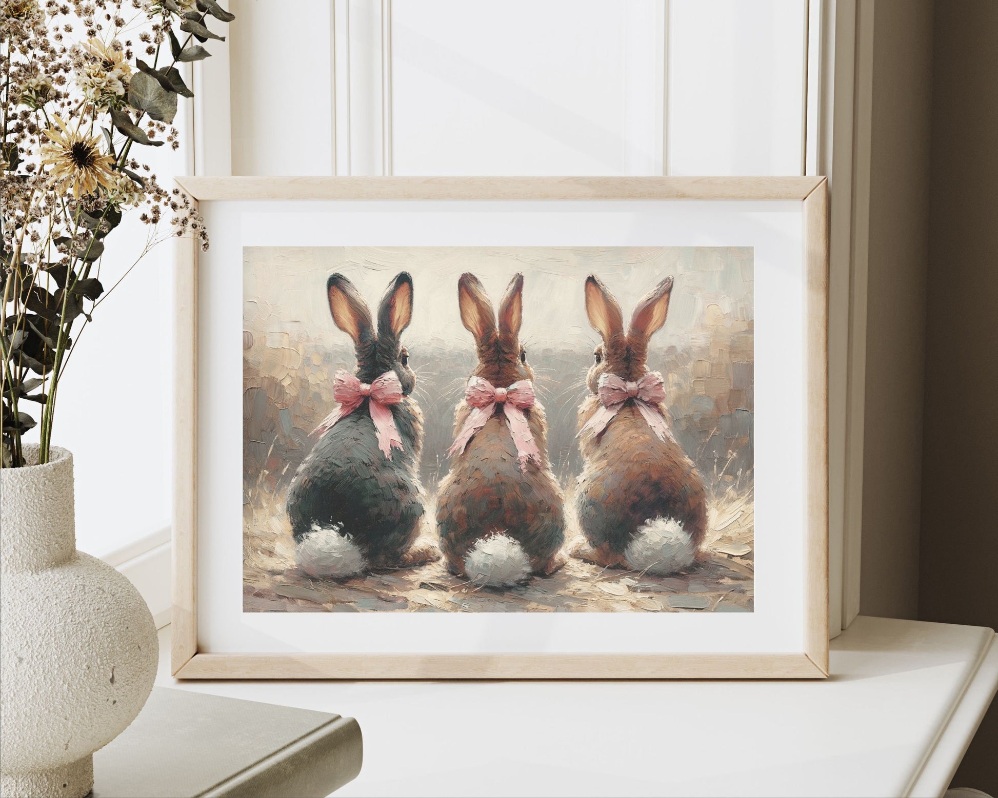 Bunnies with Pink Bows Printable Wall Art