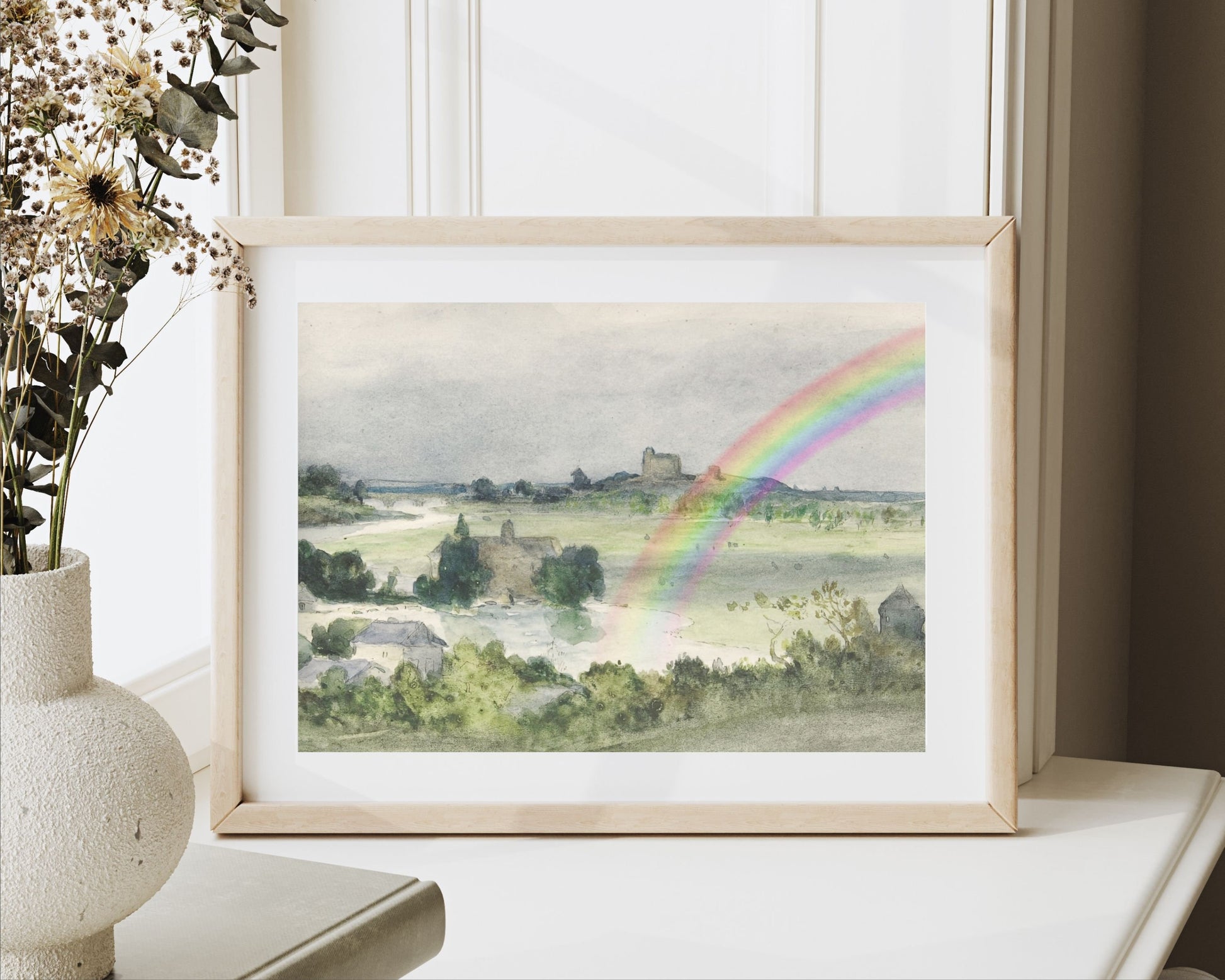 Rainbow in Vintage Landscape Printable Wall Art