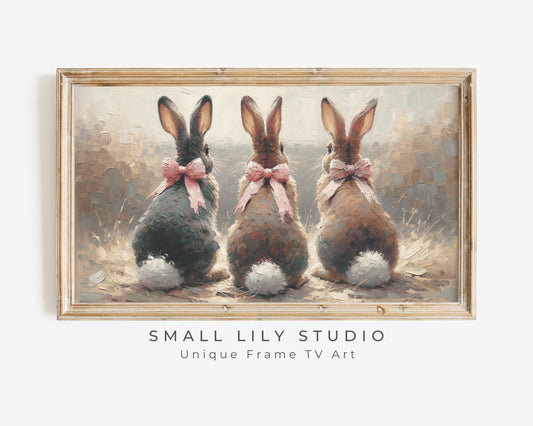 Easter Bunnies with Pink Bows Frame TV Art