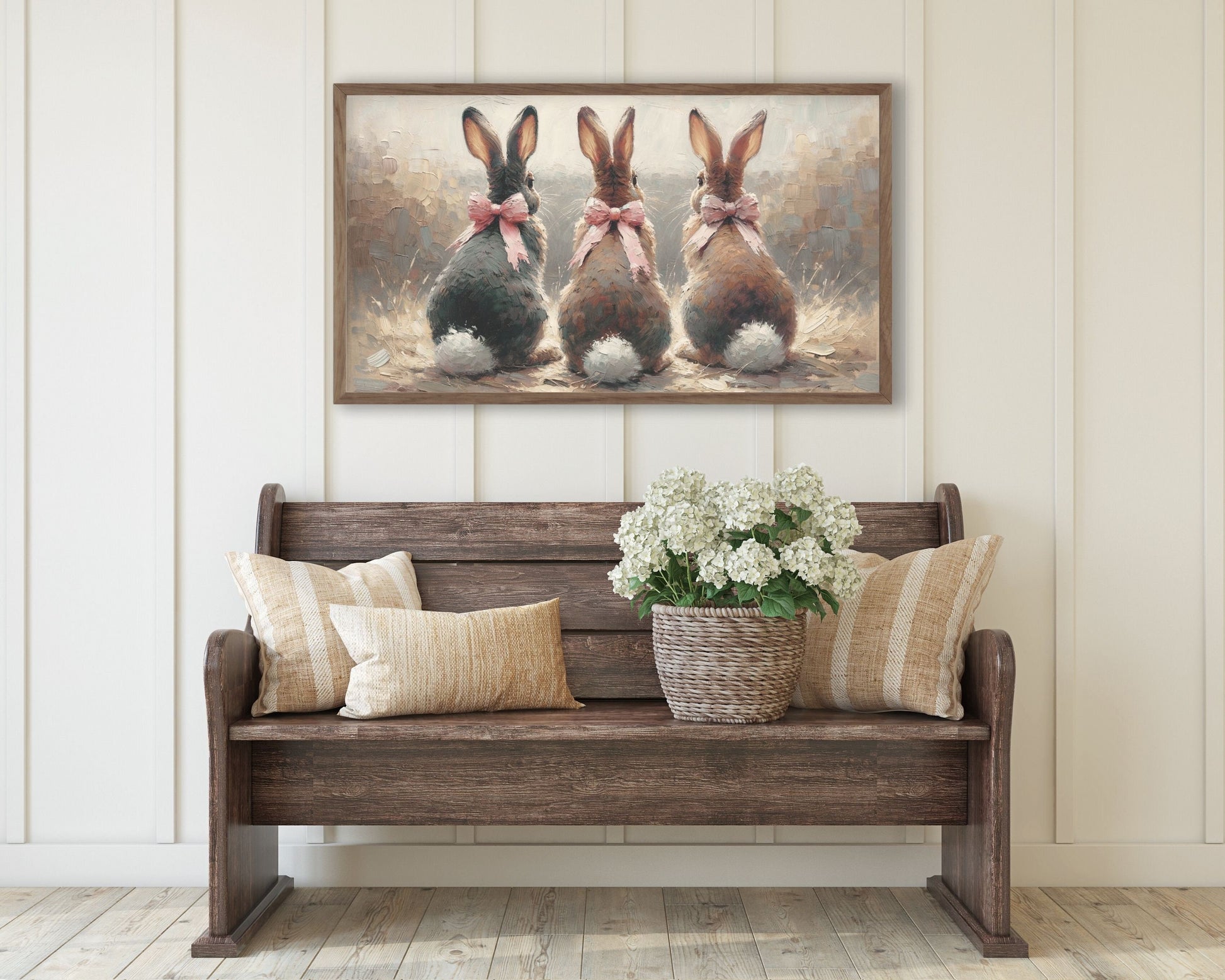 Easter Bunnies with Pink Bows Frame TV Art