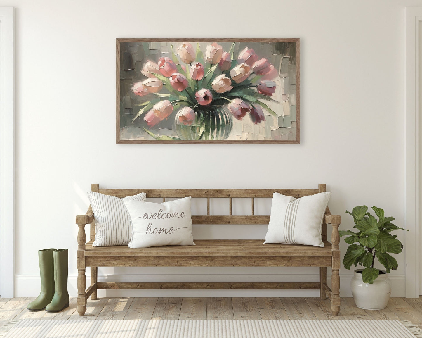 Spring Pink Tulips In Vase Frame TV Art