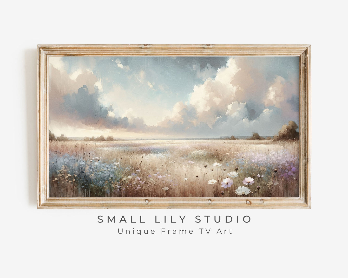 Wildflower Field Pink Blue White Frame TV Art