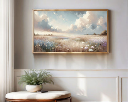 Wildflower Field Pink Blue White Frame TV Art