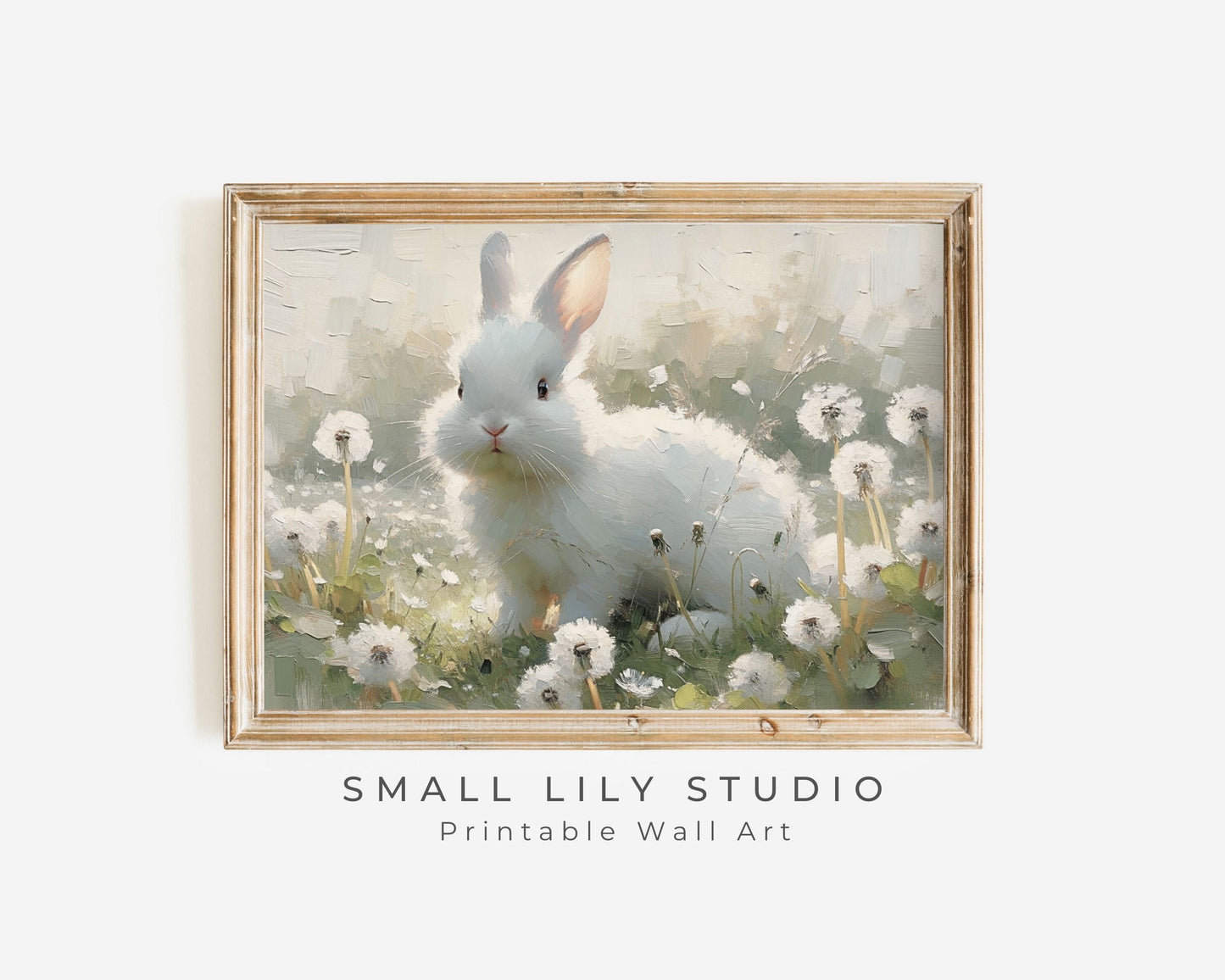 White Bunny in Dandelions Printable Wall Art