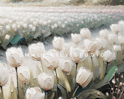 White Tulip Field Printable Wall Art