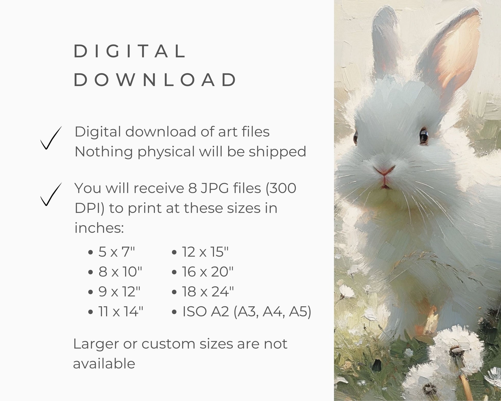 White Bunny in Dandelions Printable Wall Art