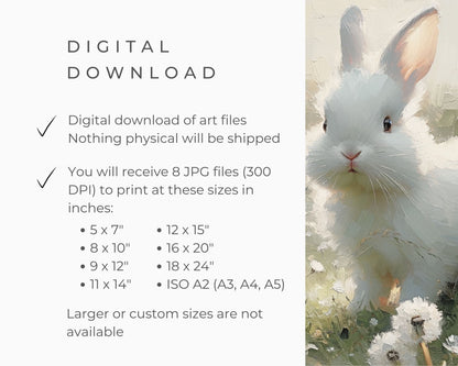 White Bunny in Dandelions Printable Wall Art