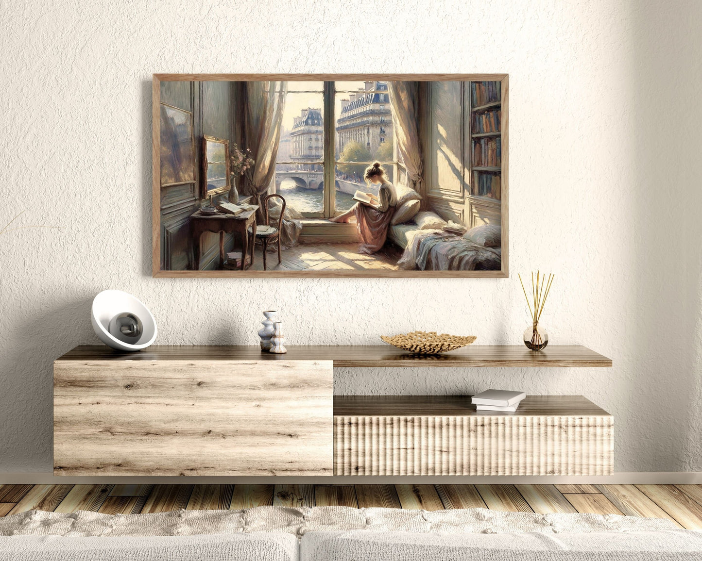 Woman Reading by Window Frame TV Art