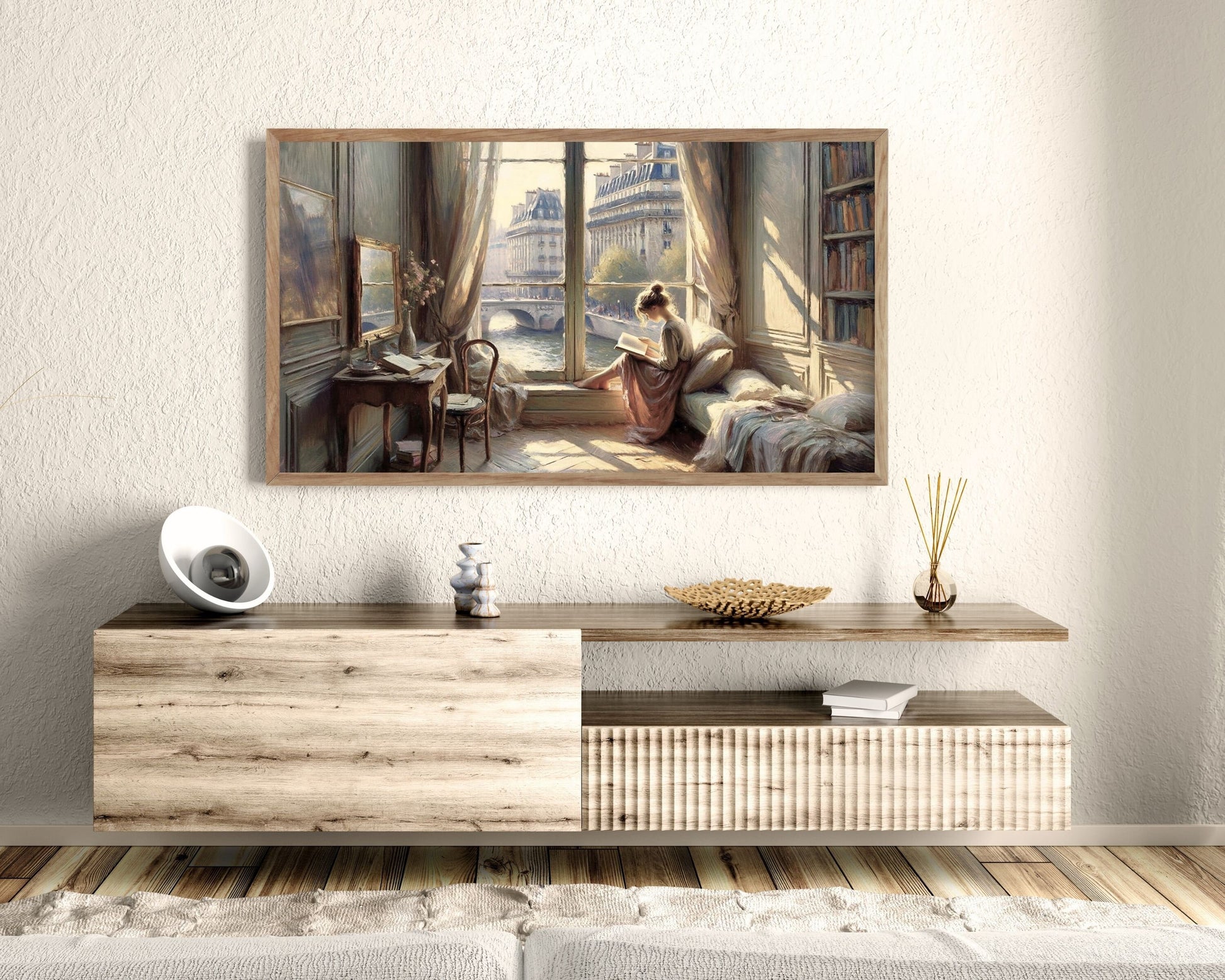 Woman Reading by Window Frame TV Art