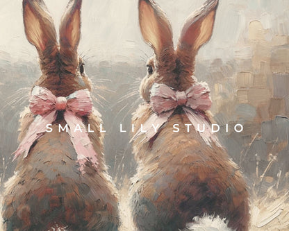 Bunnies with Pink Bows Printable Wall Art