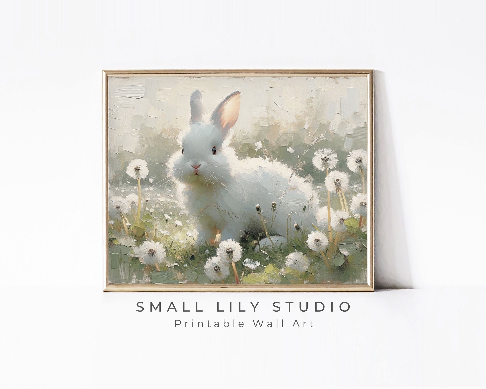 White Bunny in Dandelions Printable Wall Art