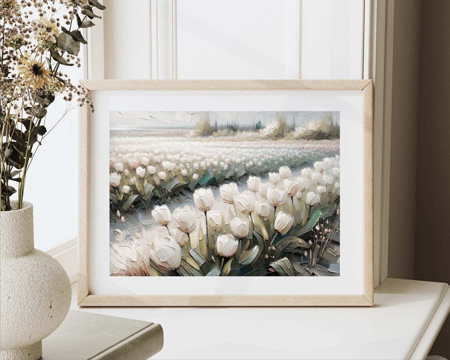 White Tulip Field Printable Wall Art