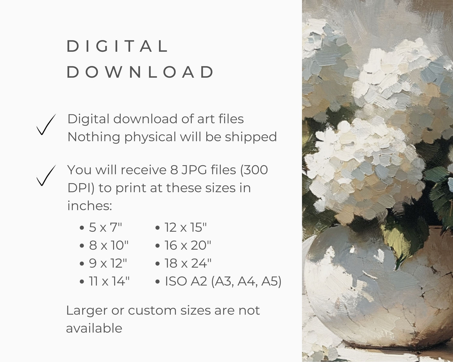 White Hydrangeas Still Life Printable Wall Art