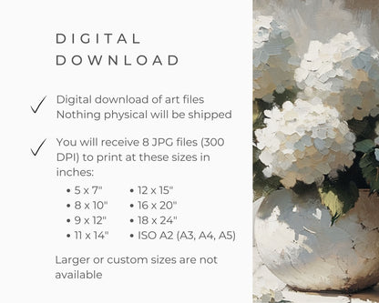 White Hydrangeas Still Life Printable Wall Art