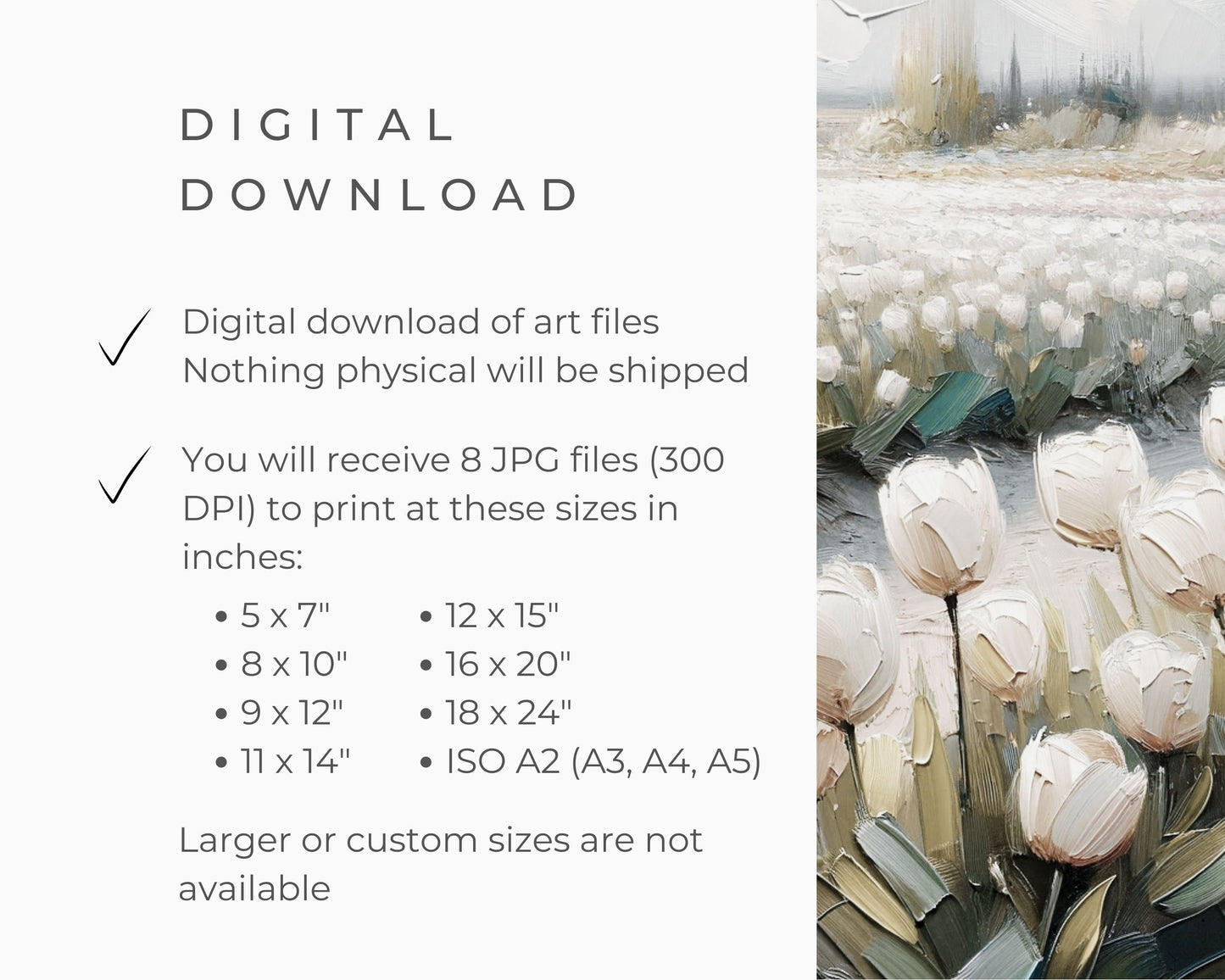 White Tulip Field Printable Wall Art