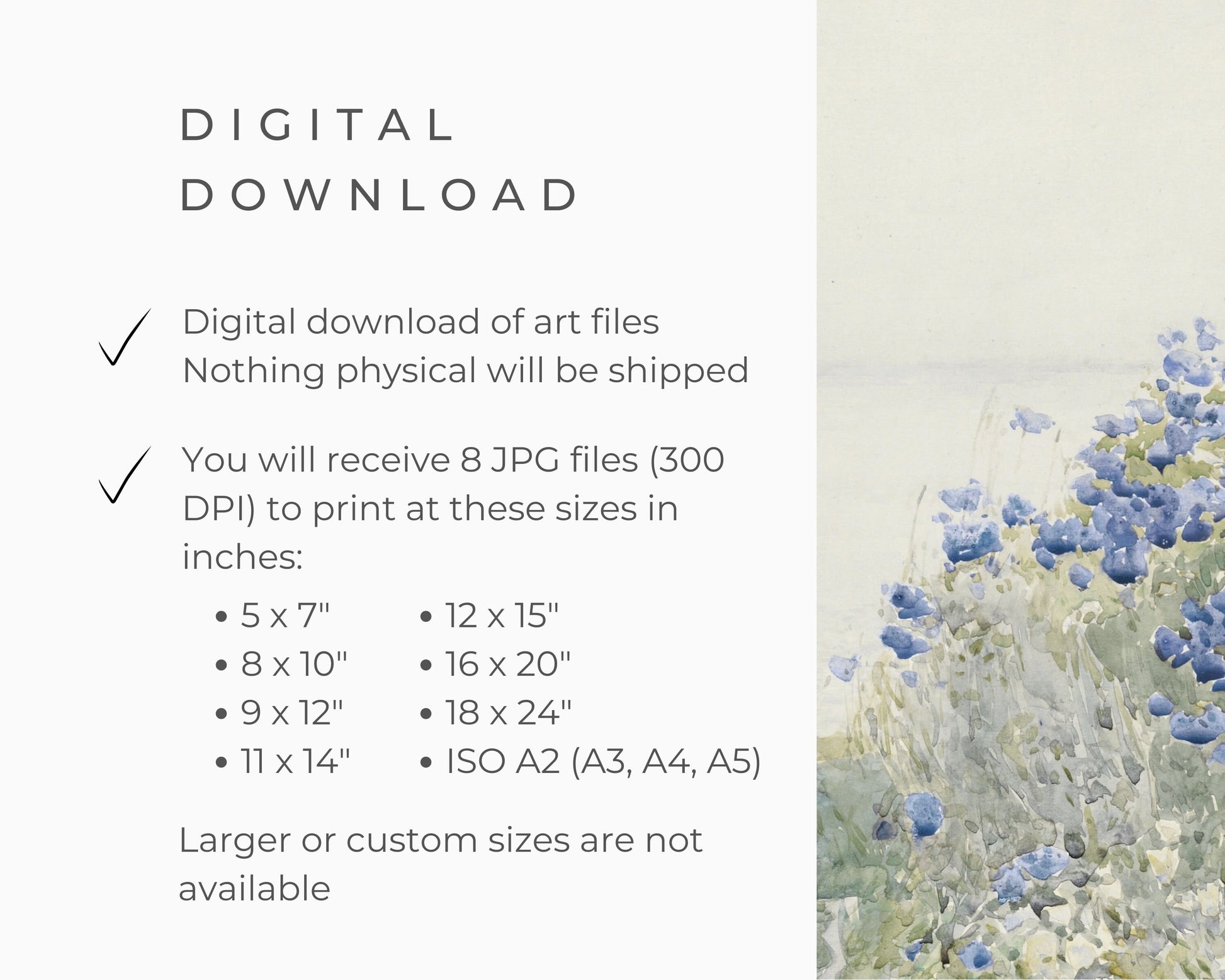 Blue Coastal Wildflowers Printable Wall Art