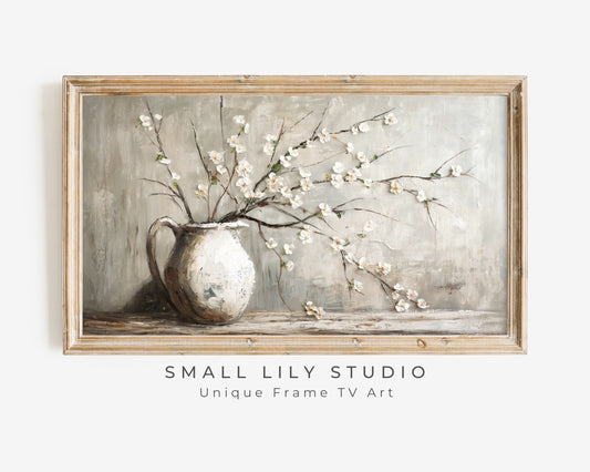 White Blossoms Still Life Frame TV Art