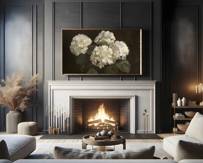 Moody White Hydrangeas Still Life Frame TV Art