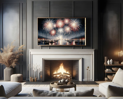 Red and White Fireworks Painting Frame TV Art