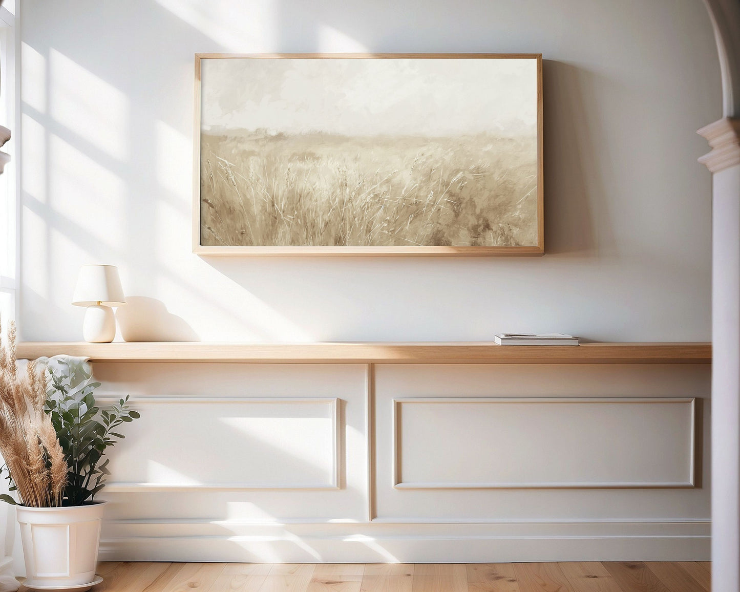 Abstract Neutral Wheat Field Frame TV Art