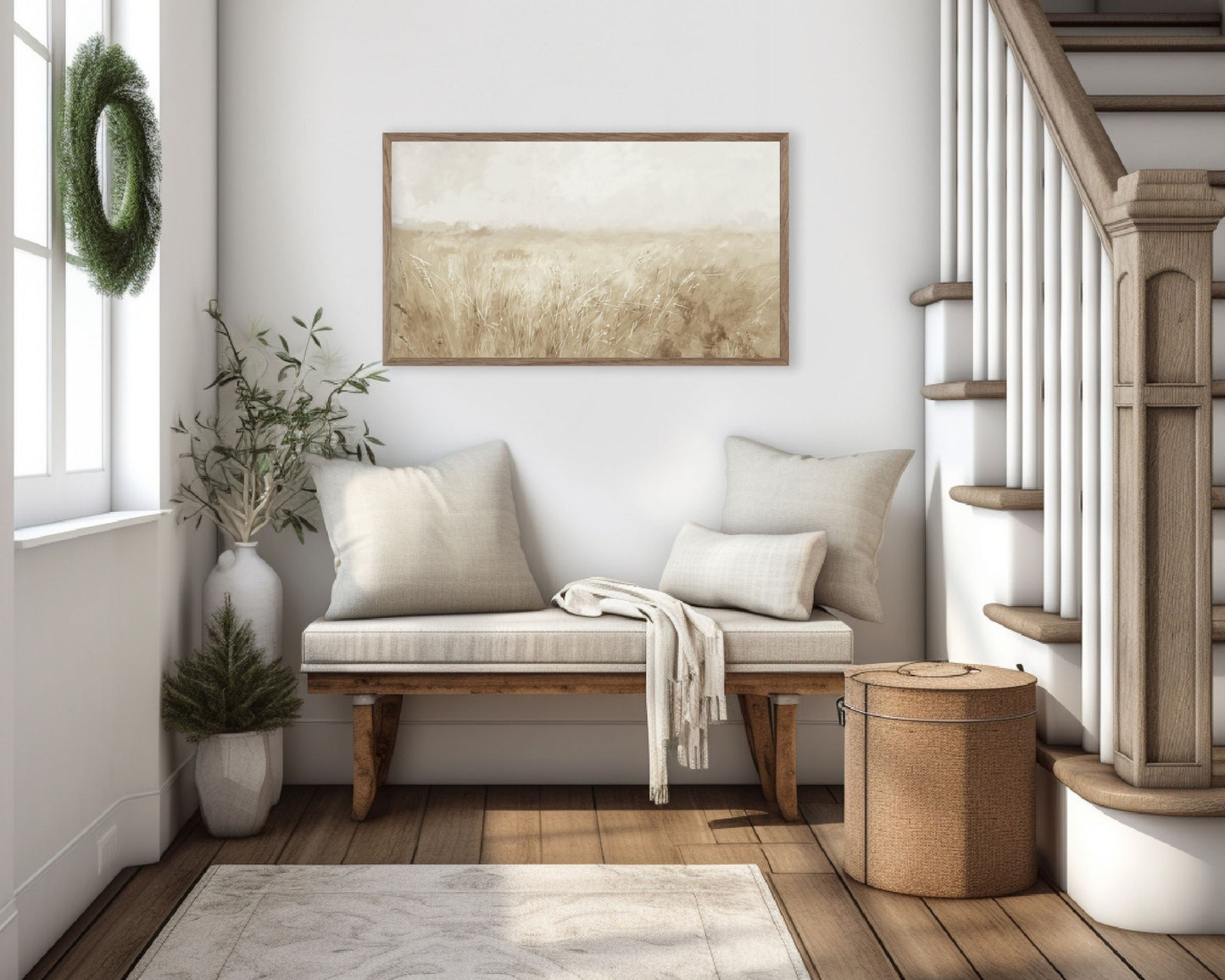 Abstract Neutral Wheat Field Frame TV Art