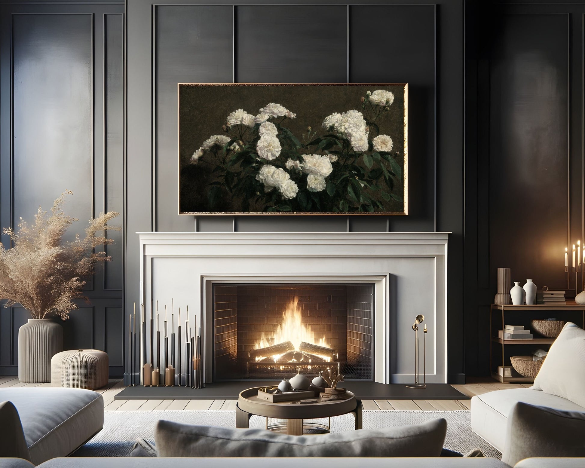Moody Flowers White Frame TV Art