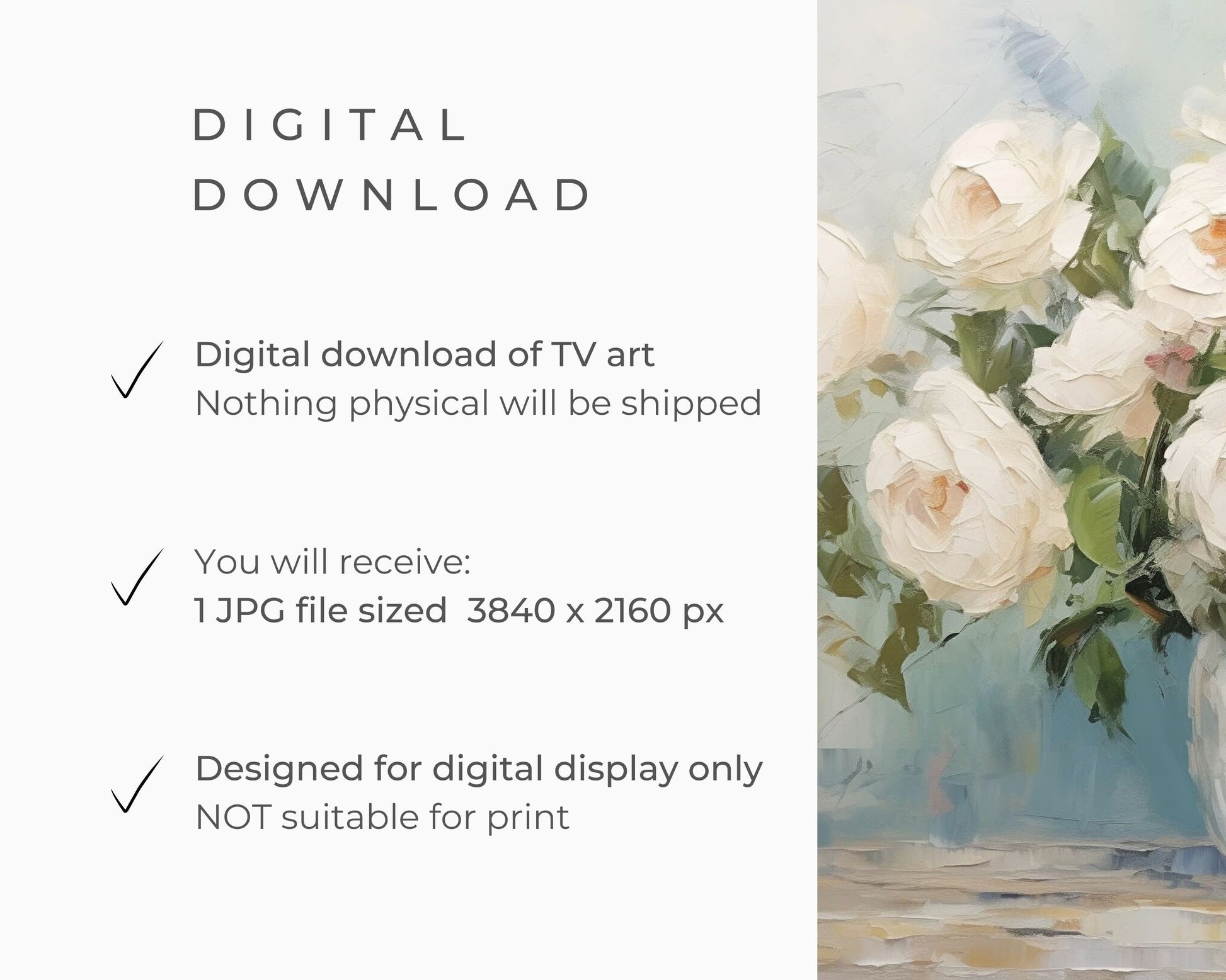 White Roses On Blue Frame TV Art