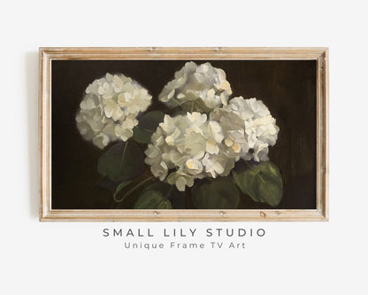 Moody White Hydrangeas Still Life Frame TV Art