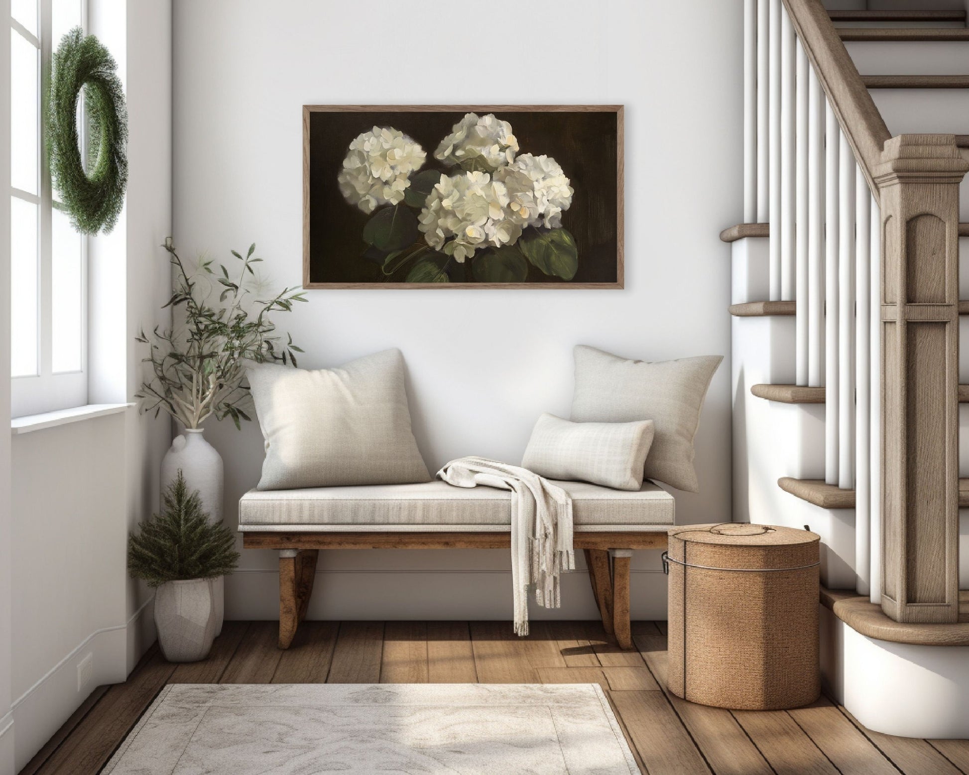 Moody White Hydrangeas Still Life Frame TV Art