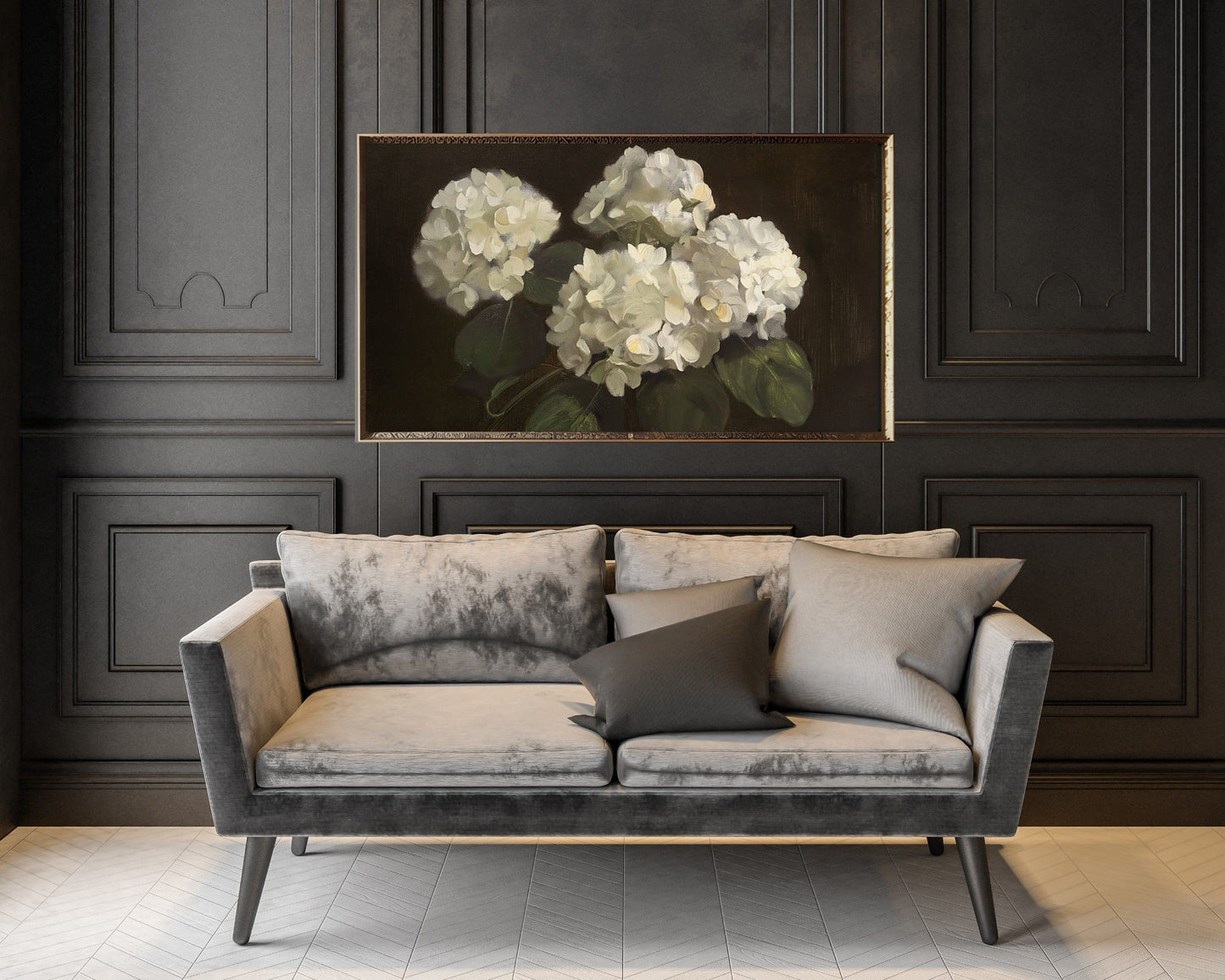 Moody White Hydrangeas Still Life Frame TV Art
