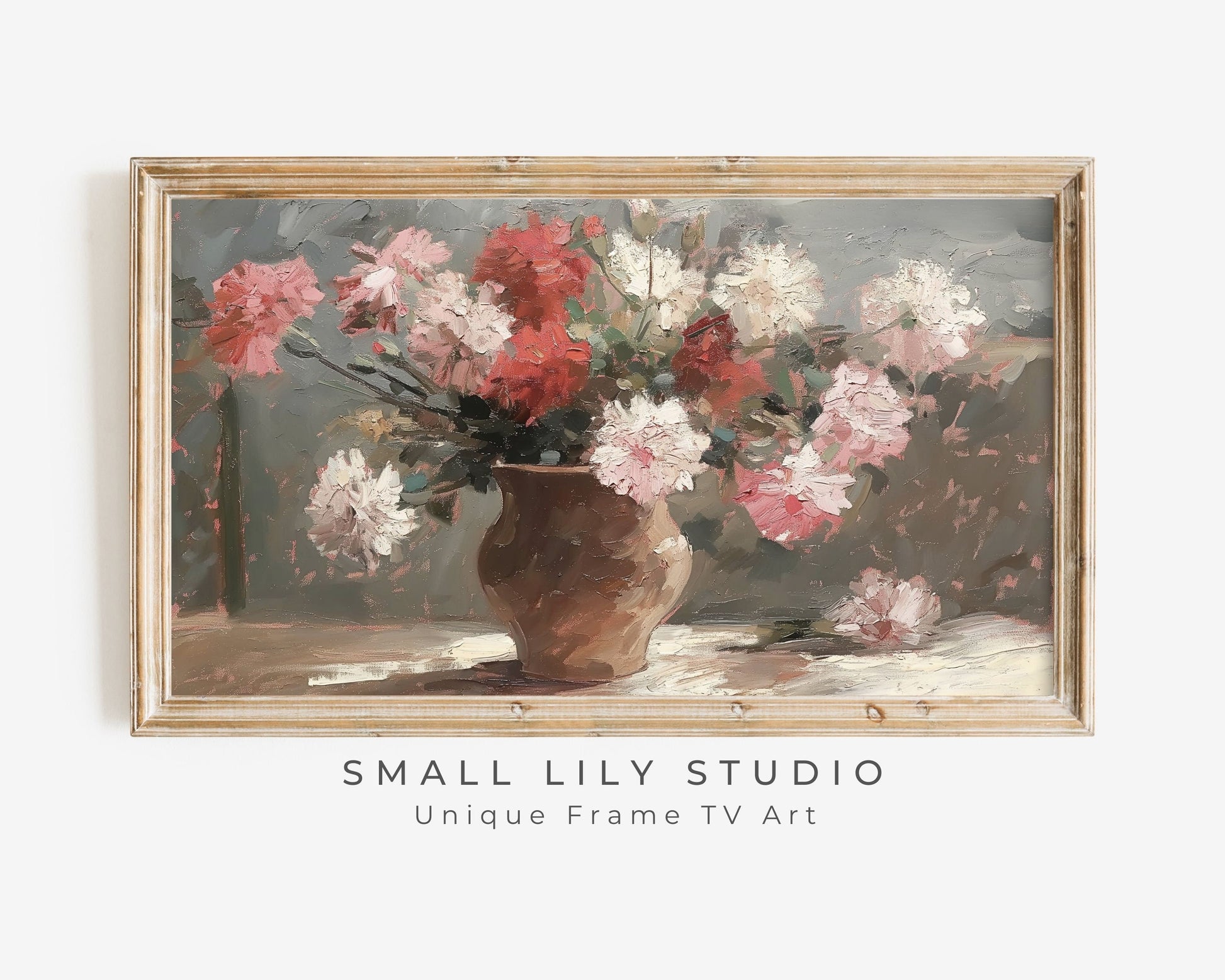 Red White Pink Flowers Still Life Painting Frame TV Art